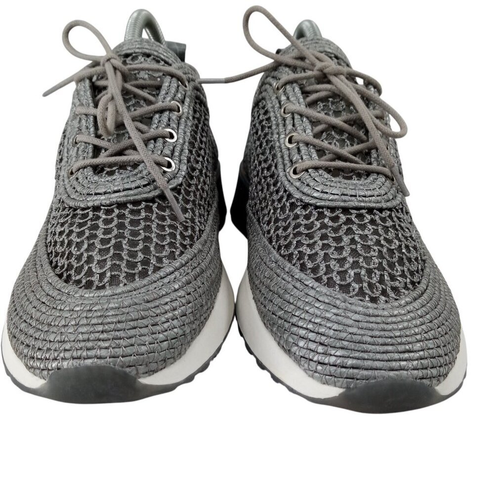 Sam Edelman Delma Gray Silver Mesh Sneakers Tennis Shoes Size 8 Low Top Raffia - Picture 2 of 15